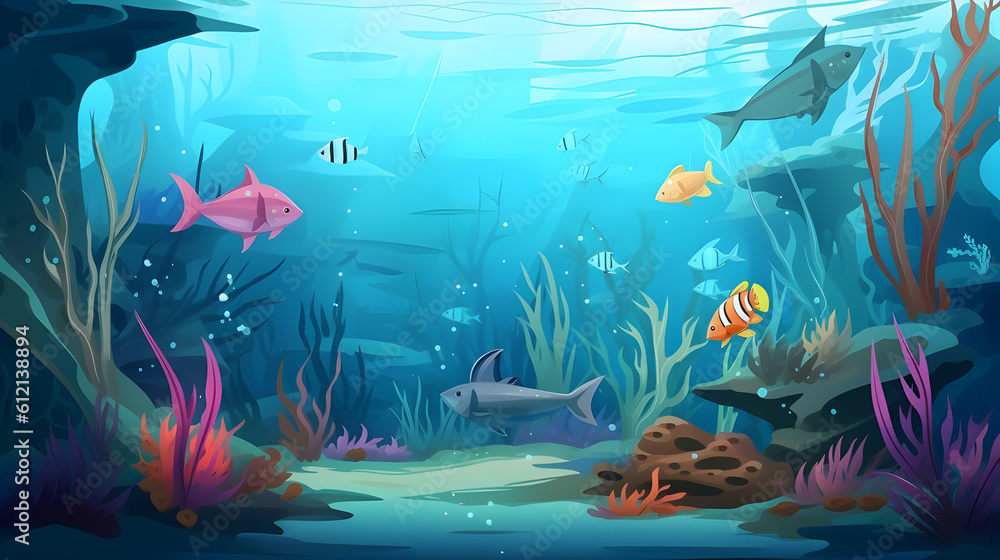 aquarium, aquarium with colored fish, fish - Generative AI