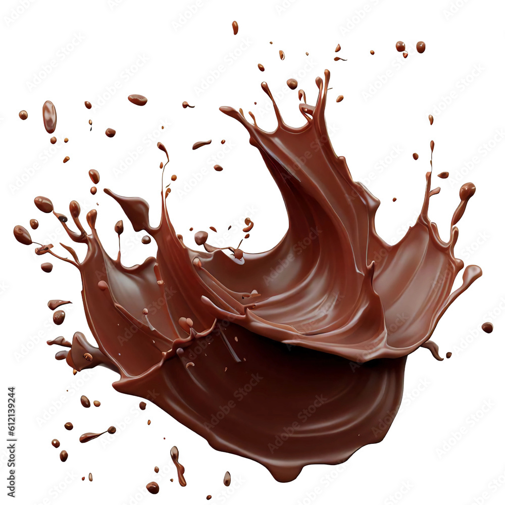 Chocolate splash isolated on white transparent background. Generative Ai Chocolate splash isolated on white transparent background. Generative Ai