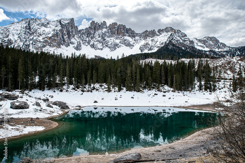 mountain reflection in lake carso