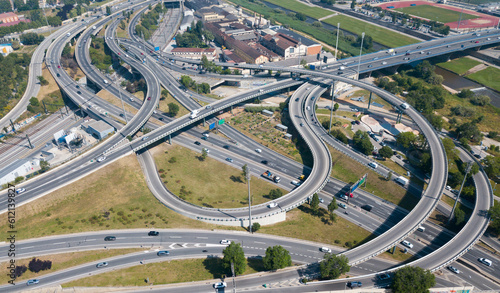 Aerial view of high-level highway interchange in Barcelona, Spain © JackF
