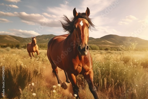 A beautiful horse in a meadow Generative AI 