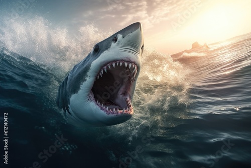 Big angry White shark in the ocean Generative AI © ChaoticMind