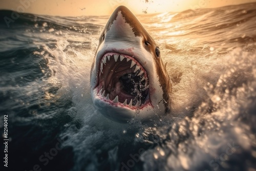 Big angry White shark in the ocean Generative AI