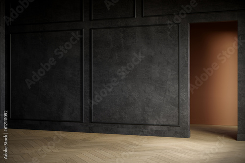 Slika na platnu Modern style black empty living room apartment. 3d rendering