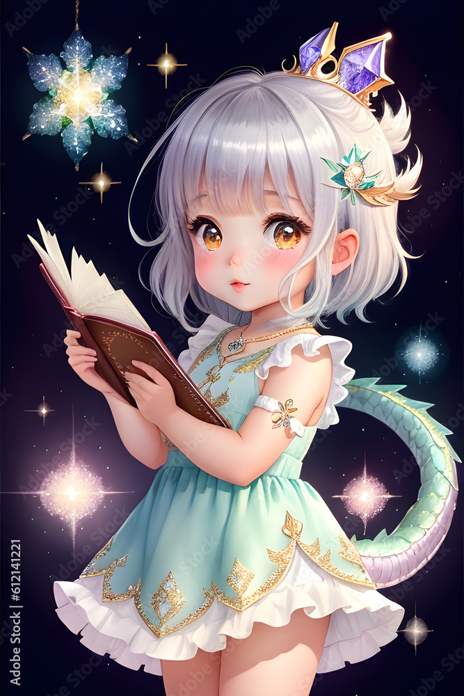 Φωτογραφία Manga and anime style dragon girl with a book in her hands, generative ai
