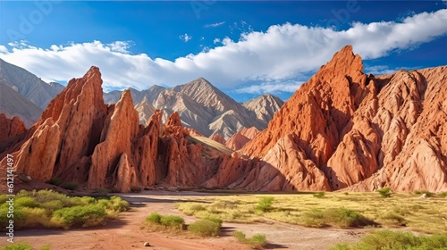 Displays of Unique and Beautiful Mountain Desert Landscape in Quebrada de las Conchas, Calchaqui Valley Near Cafayate, Argentina: Generative AI photo