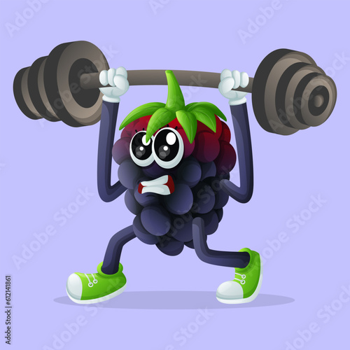 Cute blackberry character lifting weights