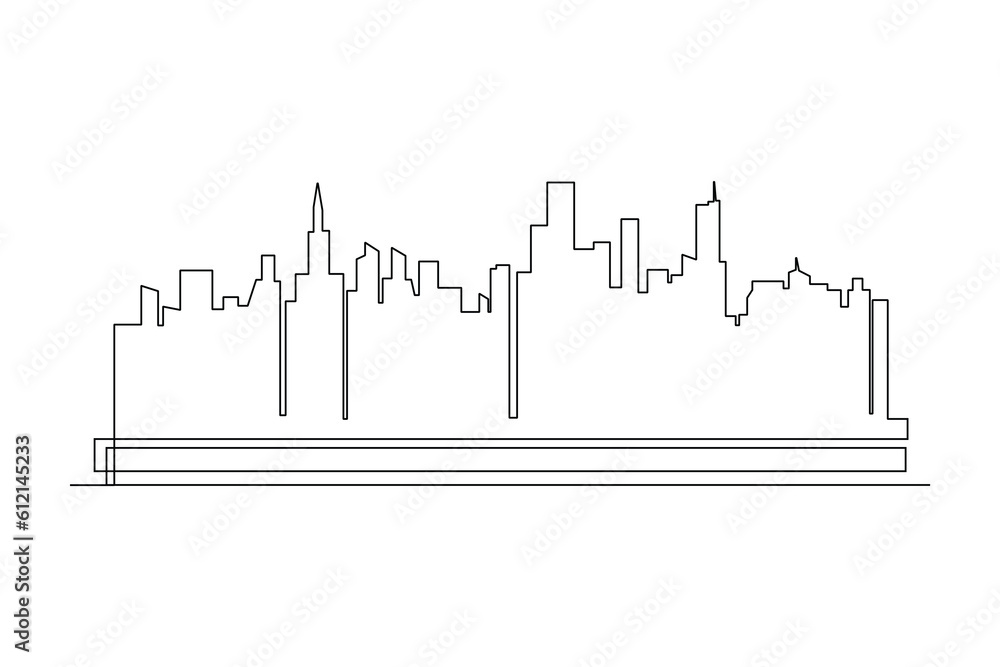 Continuous one line drawing modern building displays for living room. Interior concept. Single line draw design vector graphic illustration.