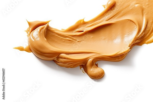 Creamy Peanut Butter Smear. Brown paste of peanut butter isolated on white background, perfect as a nourishing food condiment: Generative AI photo