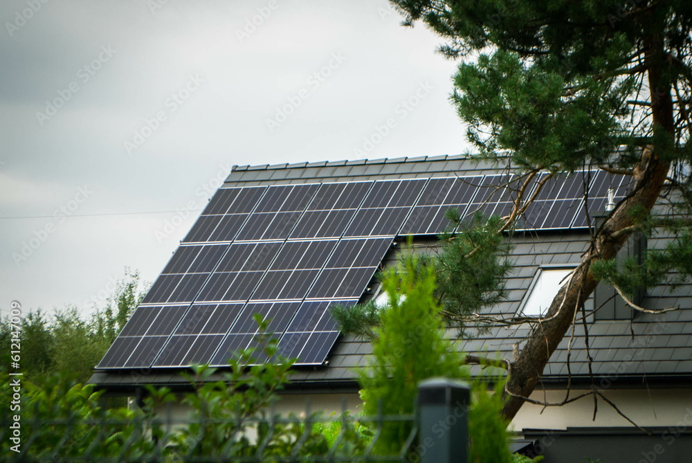 House roof with photovoltaic modules.