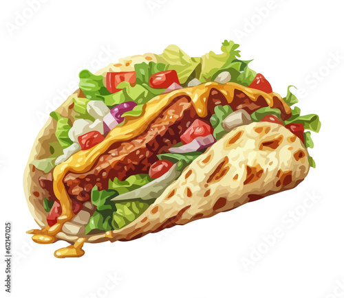 Grilled beef taco with fresh guacamole