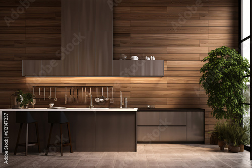 modern kitchen design with wooden cladding 
