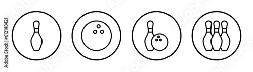 Bowling icon set illustration. bowling ball and pin sign and symbol.
