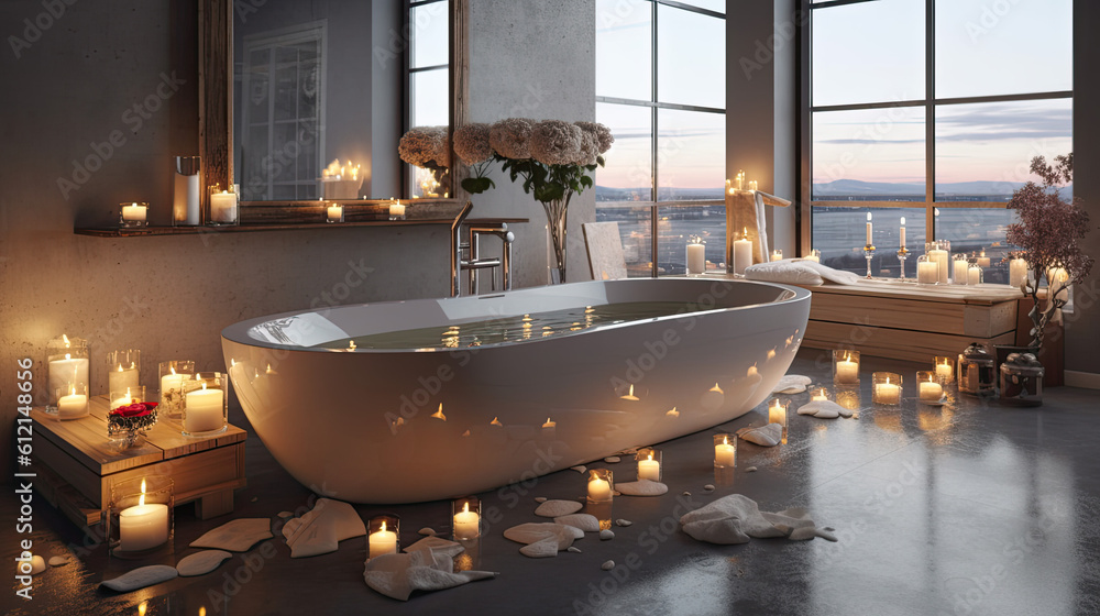 Beautiful Bath tub with Candles Stock Illustration