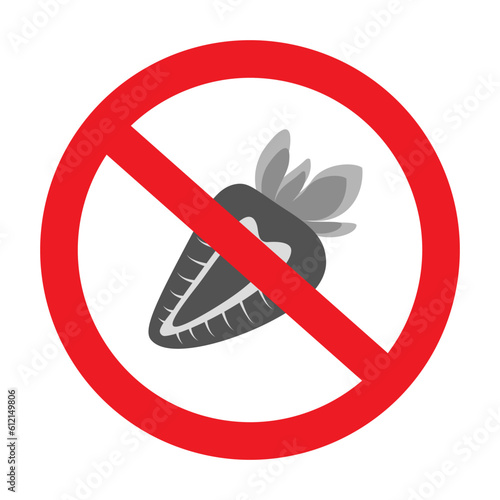 Abstract image of a strawberry under a ban sign in grayscale. Sticker. Icon. Isolate. Pointer. EPS