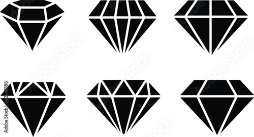 Vector set black diamond icon, jewelry  precious stones collection, simple brilliant geometric web symbol. minimal icons gemstones symbols 