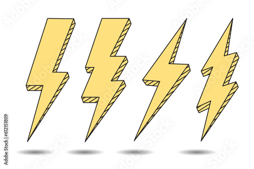 Vector thunder and bolt lighting flash comic style set