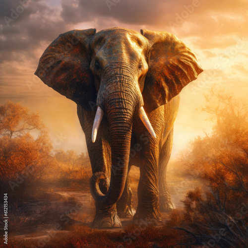 A painting of an Elephant standing in a Savannah - Generative AI