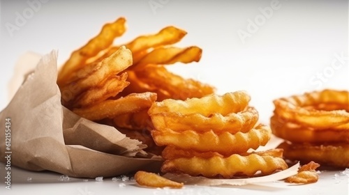 Delicious Crinkle Cut French Fries isolated on white