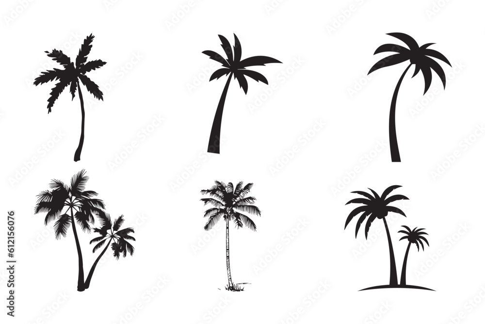 set of palm trees vector isolated on white background