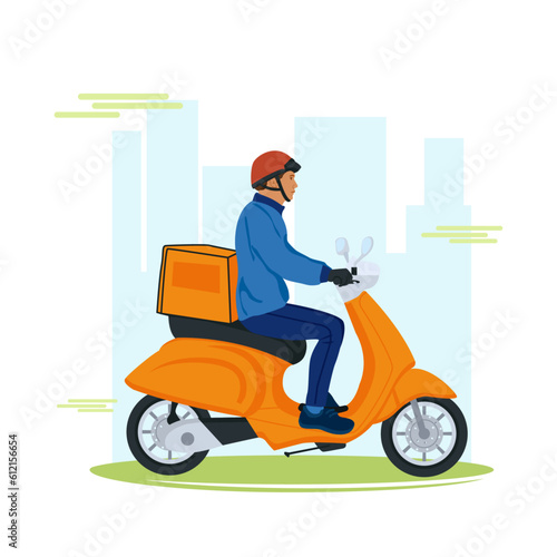 Motorized courier, fast delivery. Package delivery.