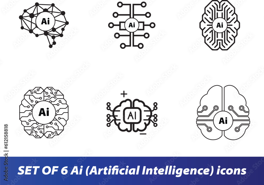 Set of 6 icons - Artificial intelligence Set of 6 icons - Artificial intelligence