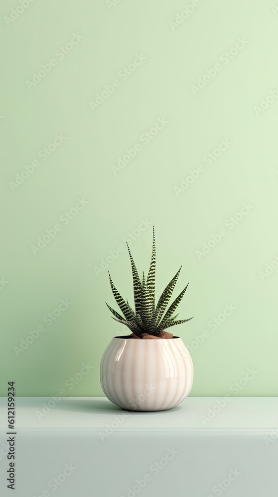 1287. minimalist Haworthia Plant in front of soft color wall. Generative Ai 1287. minimalist Haworthia Plant in front of soft color wall. Generative Ai