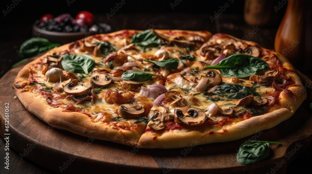 pizza on a wooden board