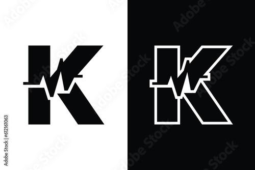 letter K with pulse line or graphic line for initials or name logo medical, marketing, business, modern logo and many more.