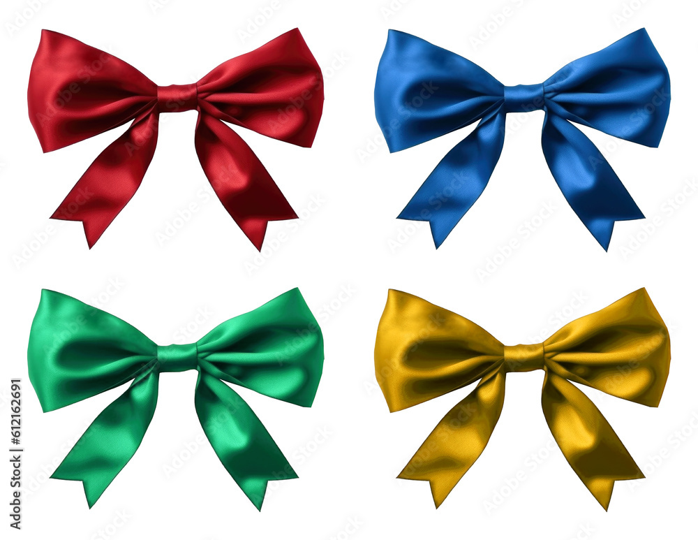 Ribbon Set Red Blue Green Yellow Isolated on Transparent Background - Generative AI 
