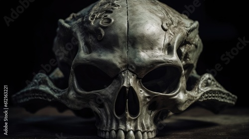Alien concept skull on black skull on black background