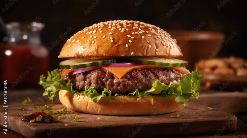 hamburger on a wooden table hamburger on a wooden table