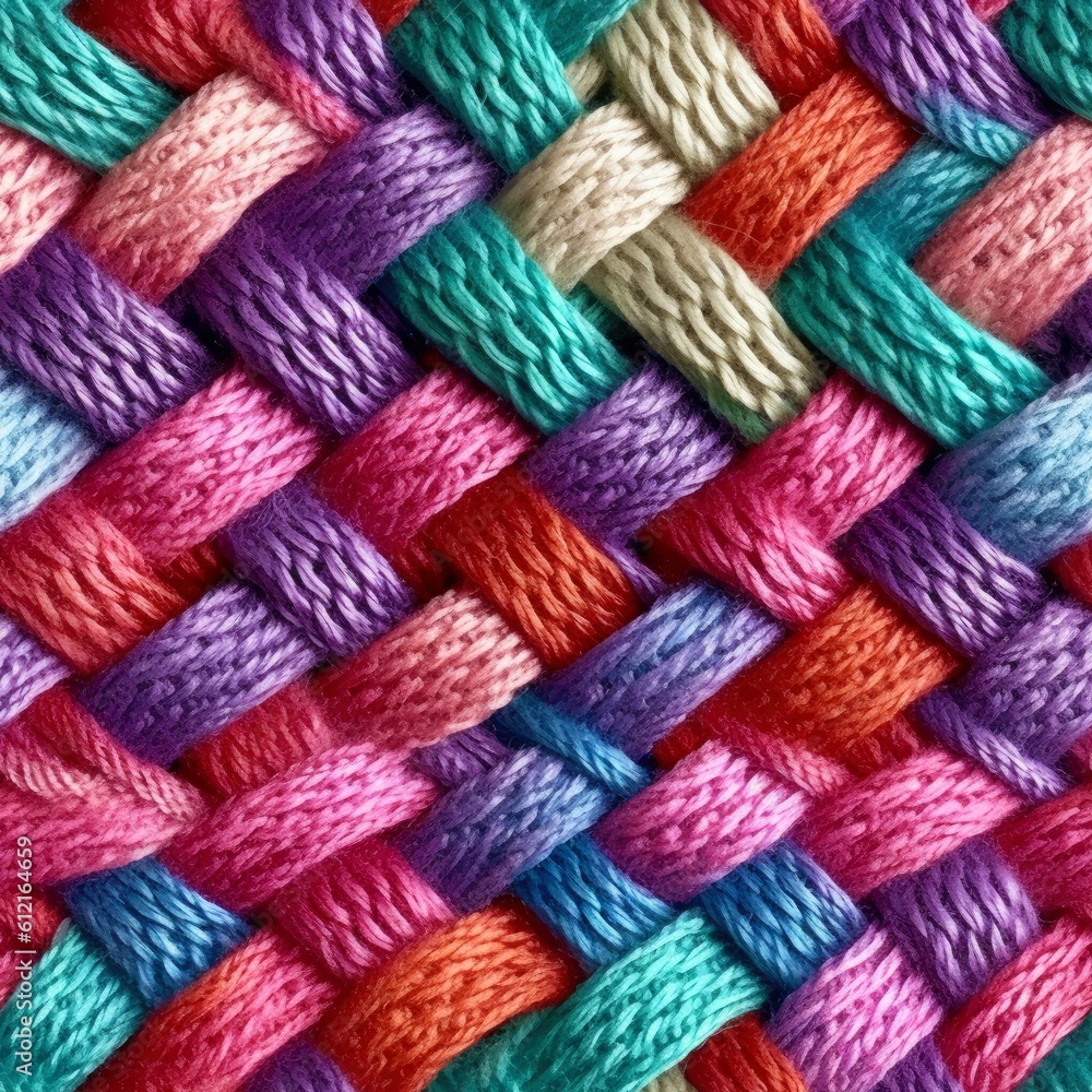 Fabric knitted seamless pattern with geometric shape spots. bright colors background for knitwear design or print, modern strips mat, Generative AI illustration Fabric knitted seamless pattern with geometric shape spots. bright colors background for knitwear design or print, modern strips mat, Generative AI illustration
