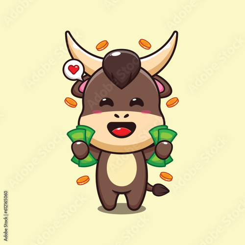 bull holding money cartoon vector illustration.