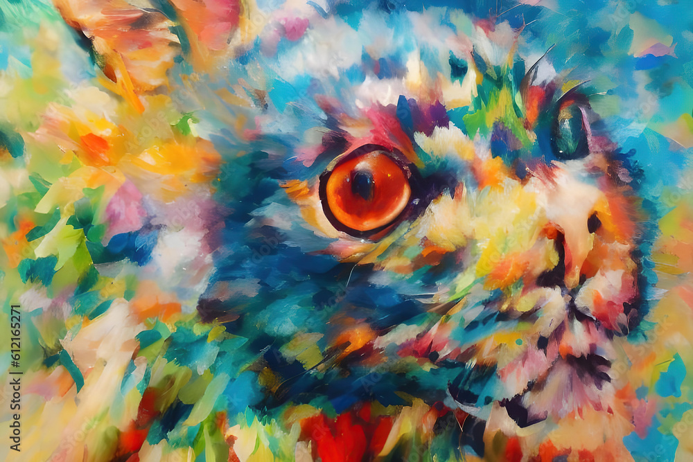 colorful art of cat with fluff strokes