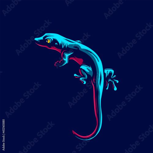 Lizard reptile line pop art potrait logo colorful design with dark background. Abstract vector illustration. Isolated black background for t-shirt, poster, clothing.