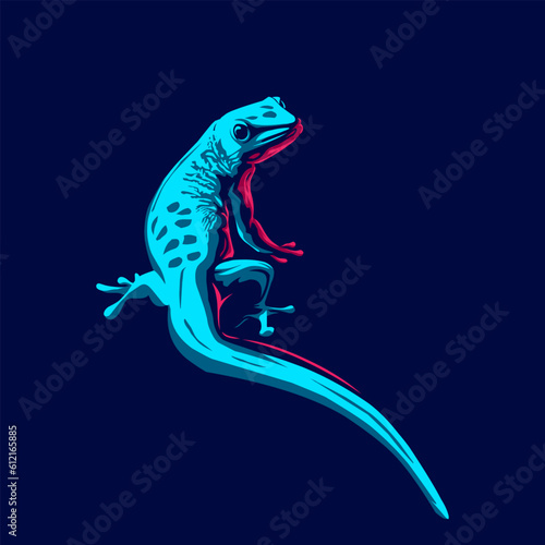 Lizard reptile line pop art potrait logo colorful design with dark background. Abstract vector illustration. Isolated black background for t-shirt, poster, clothing.