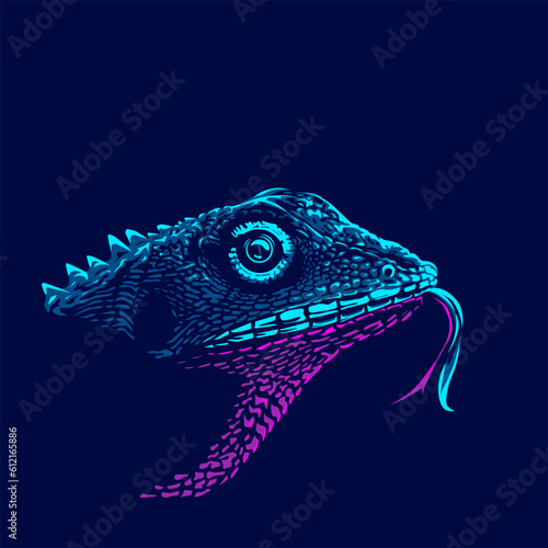 Iguana lizard art logo. Colorful design with dark background. Abstract vector illustration. Isolated black background for t-shirt, poster, clothing, merch, apparel, badge design