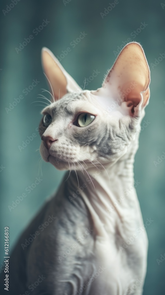 Devon Rex Cat close up portrait of a cat