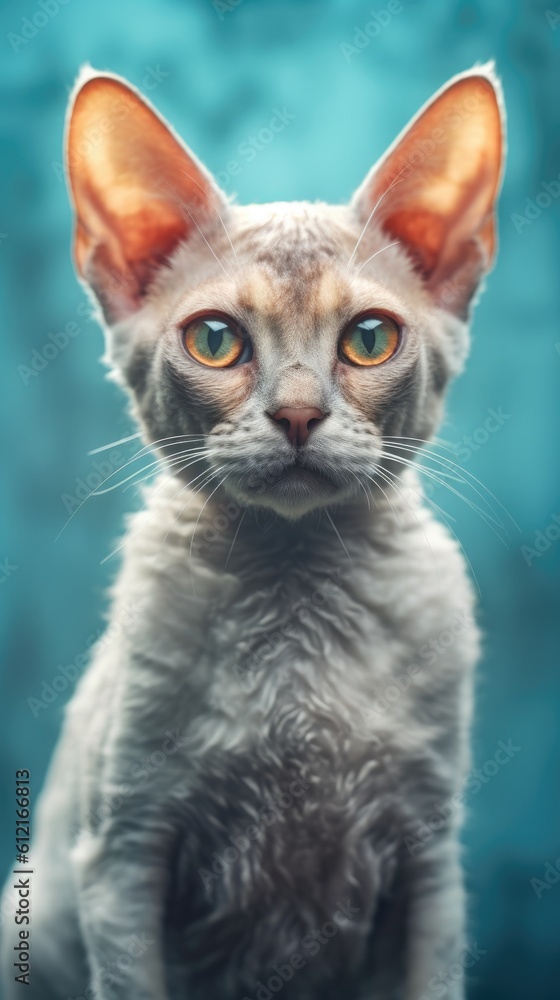 Devon Rex Cat portrait of a cat with eyes