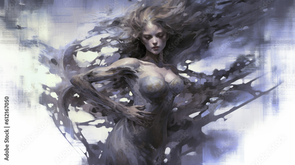 Generative AI, A Banshee in mid-transformation, half human and half ghostly Generative AI, A Banshee in mid-transformation, half human and half ghostly