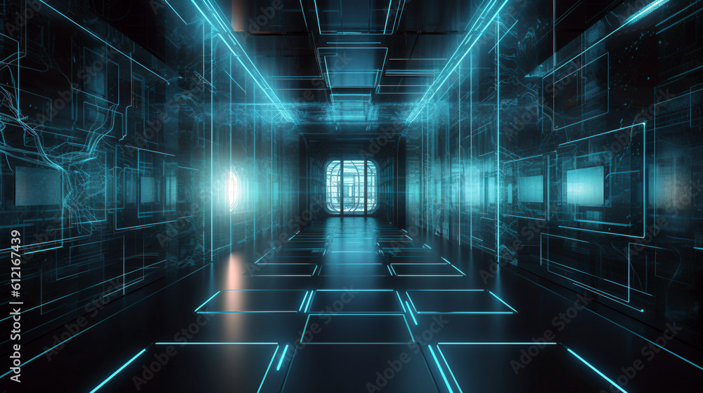 Abstract technology background. Futuristic Sci-Fi tunnel generative ai Abstract technology background. Futuristic Sci-Fi tunnel generative ai