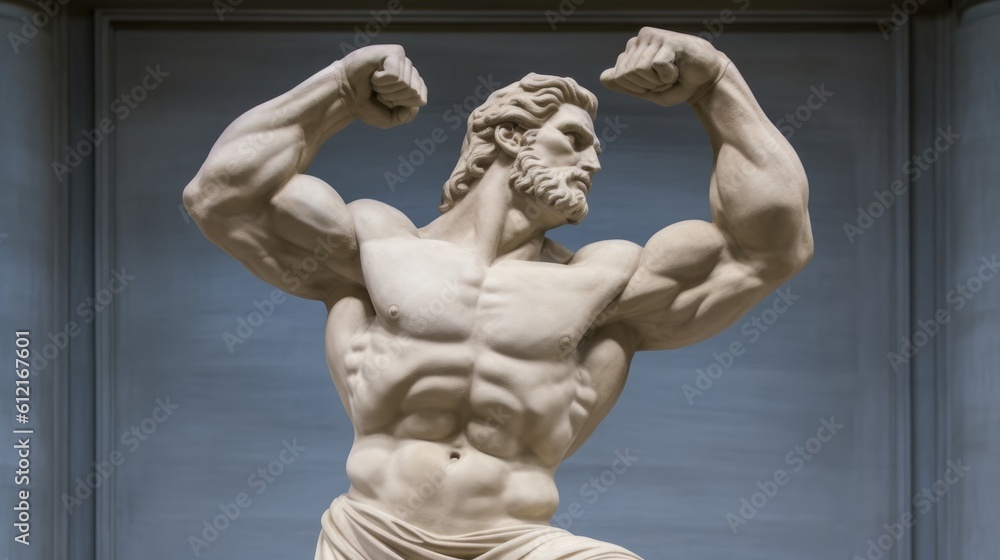 Greek statue of a bodybuilder in the gym Greek statue of a bodybuilder in the gym