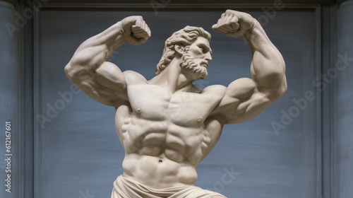Greek statue of a bodybuilder in the gym