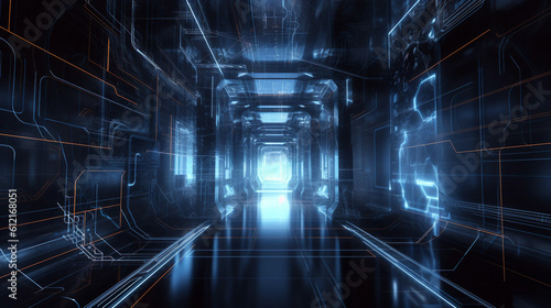 Technology background, futuristic Sci-Fi generative ai illustration © ardanz
