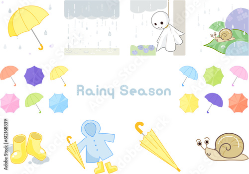 6月、梅雨の季節のイラストセット
