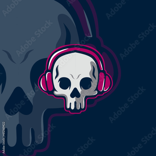 E sport logo head skull with pink headshet