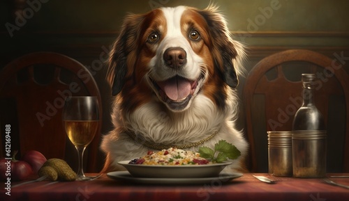 Pampered Pooch Delighted Dog Enjoying a Hearty Meal dog with a bottle of milk