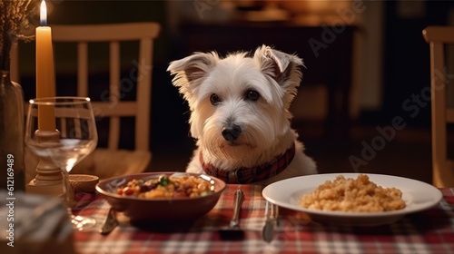 Pampered Pooch Delighted Dog Enjoying a Hearty Meal in the kitchen