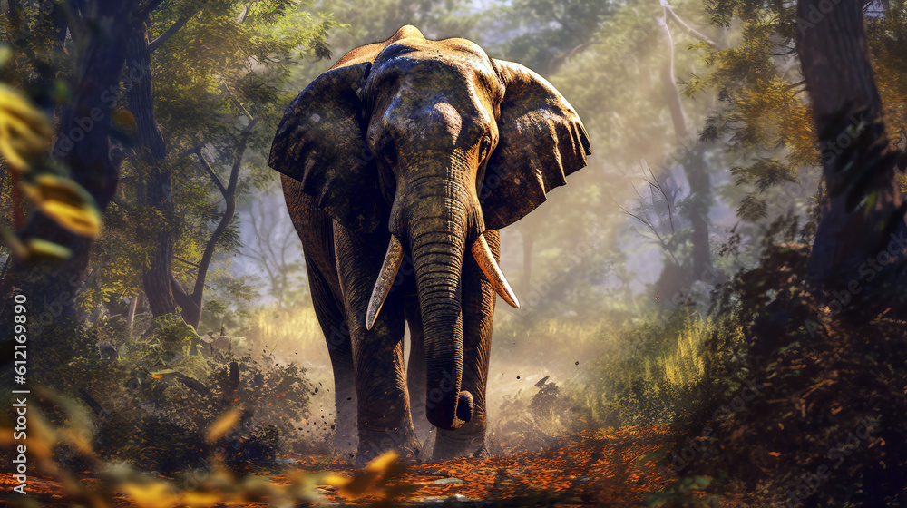 Fototapeta premium Elephant in tropical forest generative ai illustration
